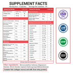 Supplement facts panel for American Choice Biotin: serving size 2 capsules, 45 servings per container, 10,000 mcg biotin, 100 mg collagen, 25 mg keratin, plus vitamins, minerals, natural extracts and amino acids, with ISO, Lab Tested, GMP and High Quality certification seals