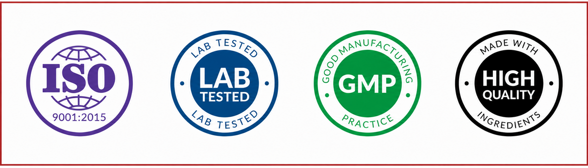 ISO 9001:2015 certified, third-party lab tested, GMP certified, made with high-quality ingredients