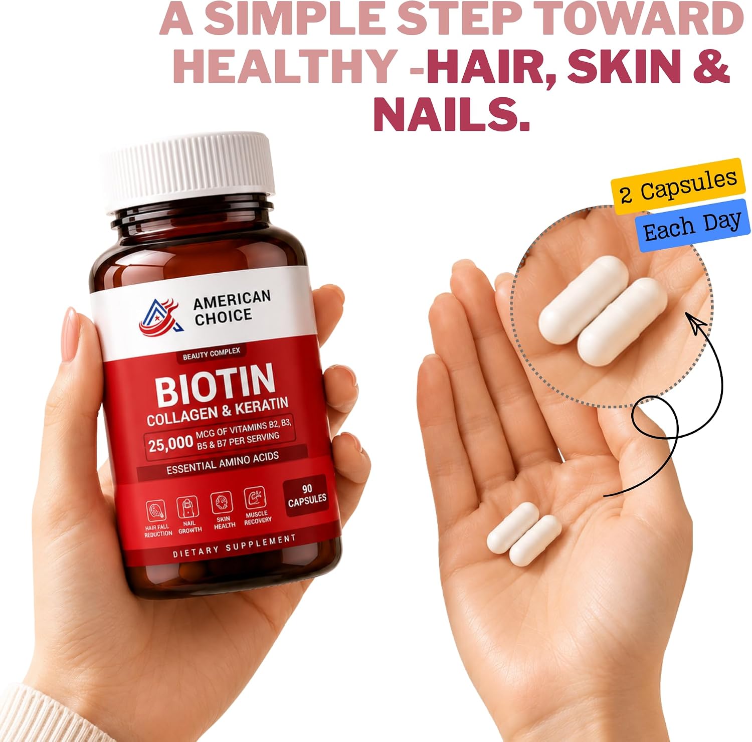Biotin for Hair Growth Women & Men | Hair, Skin & Nails Vitamins with Collagen, Keratin and amino acids | 90 Capsules