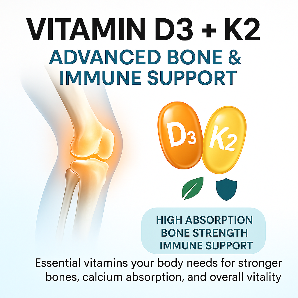 Vitamin d3 5000 IU + K2 (MK-7) 100 mcg – Bone, Heart & Immune Support – 120 Capsules